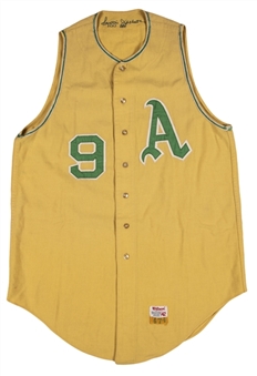 1967 Reggie Jackson Game Used & Signed Kansas City As Road Yellow Sleeveless Jersey Worn For First Career Home Run (MEARS A9, Jackson LOA & Beckett)